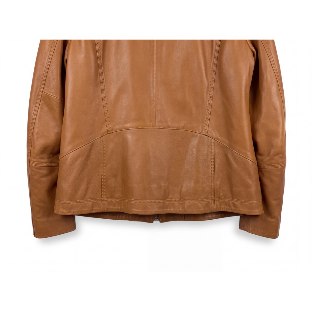 Quince Womens Leather Jacket Cognac Brown Stand Collar Full Zip Size XL - Picture 6 of 7